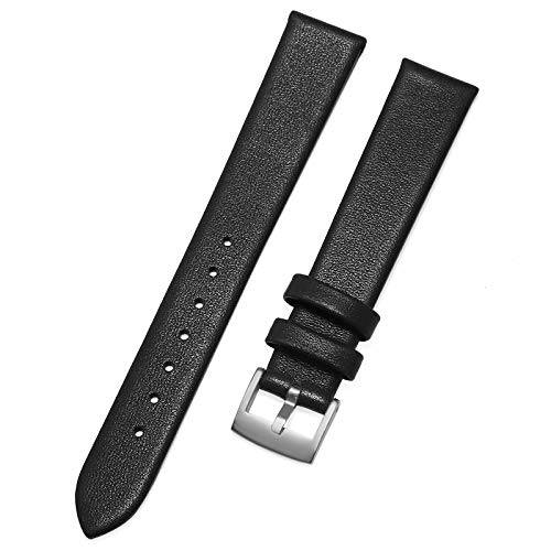 EnjoyMSS Ultradünnes Uhrenarmband aus echtem Leder, Rindsleder, Ersatz-Uhrenarmband (schwarz, 20 mm) von NO BRAND