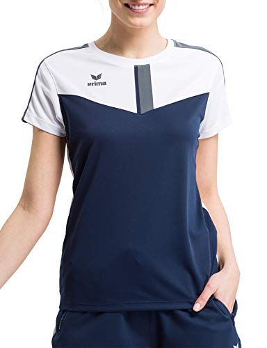 Erima Damen T-Shirt Squad Funktions, weiß/New Navy/Slate Grey, 38, 1082022 von Erima