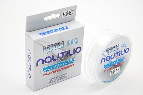Angelschnur MISTRALL Nautilio Fluorocarbon 0,16-0,30mm/150m Monofile Schnur im Wasser unsichtbar (0,22mm / 7,80kg) von Exar