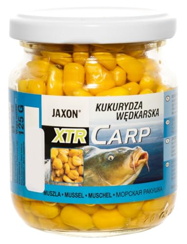 Exar Jaxon XTR Carp stark aromatisierter Mais in 12 Geschmacksrichtungen im Krug 125g Karpfenangeln Karpfenfischen Grundfutter (Muschel FX-CB09) von Exar