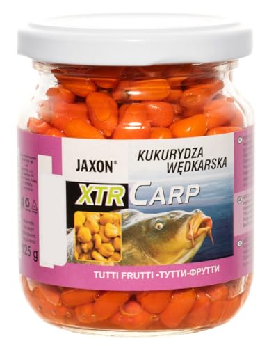 Exar Jaxon XTR Carp stark aromatisierter Mais in 12 Geschmacksrichtungen im Krug 125g Karpfenangeln Karpfenfischen Grundfutter (Tutti-Frutti FX-CB04) von Exar