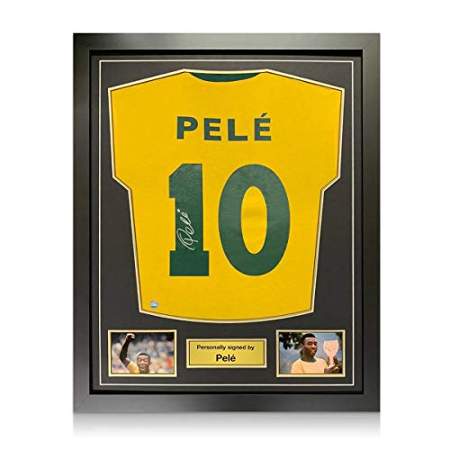 Exclusive Memorabilia Brasilien Fußballtrikot von Pele signiert. Gerahmt von Exclusive Memorabilia