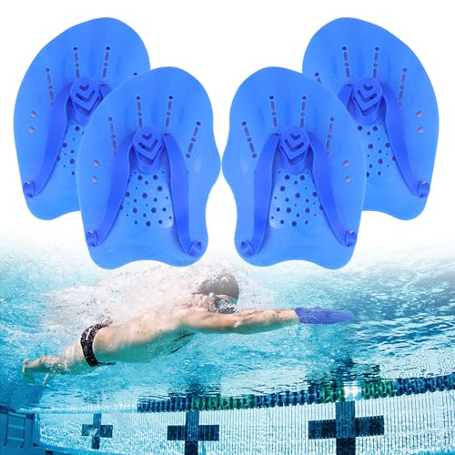 FAELNK 2 Paar Schwimmpaddel Handpaddel für Schwimmen Handflossen Schwimmtrainingsgerät für Erwachsene Hand Paddles mit Verstellbaren Riemen Schwimmzubehör Unisex Blau von FAELNK