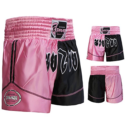 Farabi Sports Muay Thai Short for MMA, Muay Thai, Boxen Kickboxen Kampfsport Shorts Muay Thai Shorts (Pink/Black, XL) von Farabi Sports