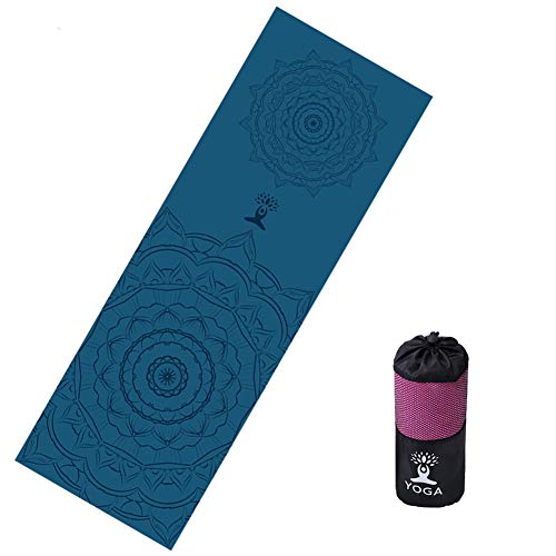 FEOYA Yogamatten Gedrukt Yoga Tuch schnelltrocknend Hot Yoga Towel Anti-Rutsch Yoga Handtuch mit Netztasche-B von FEOYA