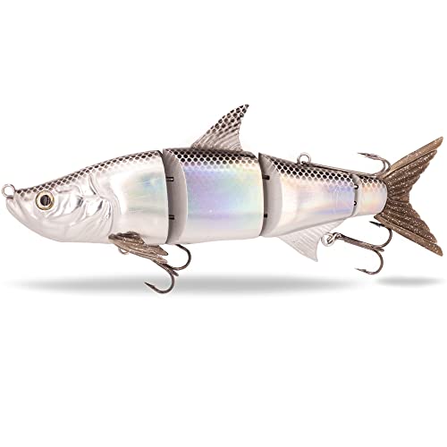 FISHN® TRAWL27 - XL Swimbait, Magnetic-Top-Hook System, Tauchtiefe: 2-5 Meter, 27cm, 218gr, Slow-Sinking, 3 Anbisstellen, großer Schleppköder zum Hecht Angeln (TRAWL27 Silver Star) von FISHN