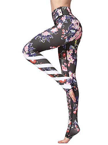 FLYILY Schöne Printed Sport Leggings Damen Sporthose Fitnesshose Yoga Leggings Sporthosen für Damen(BlackTulip,S) von FLYILY