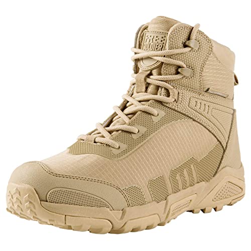 FREE SOLDIER Herren-Mid High-Schnürer Wasserdicht Boots Army Combat Schuhe, Wanderstiefel, atmungsaktiv, Taktische(Sandfarbe-wasserdicht,40EU) von FREE SOLDIER