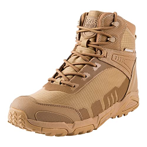 FREE SOLDIER Herren-Mid High-Schnürer Wasserdicht Boots Army Combat Schuhe, Wanderstiefel, atmungsaktiv, Taktische(Wolfsbraun-wasserdicht,40EU) von FREE SOLDIER