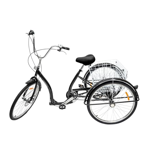 FUNYSF 26 Inch 6 Speed Tricycle 3 Wheel Bicycle Adult Cruiser Tricycle mit Einkaufskorb, für Freizeit, Shopping, Picknick Schwarz von FUNYSF
