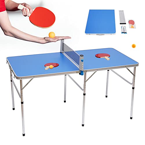 Mini Tischtennistisch Tennis Tisch Indoor, 152x76x76cm Tischtennisplatte für Wohnung & Garten von FUROMG