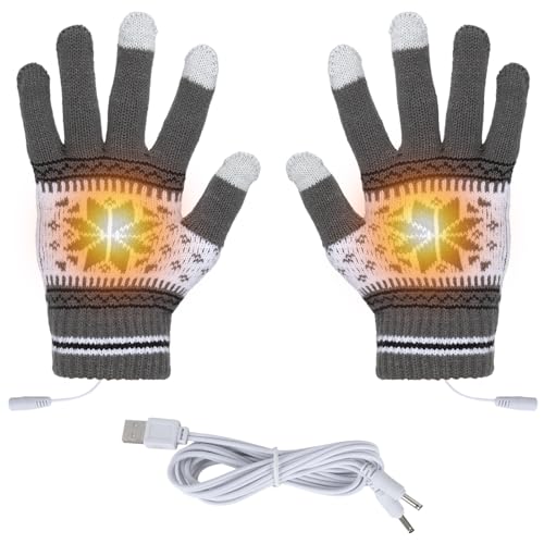 Beheizte Handschuhe für Männer Frauen, Winter Warme Handschuhe USB Touchscreen Laptop Handschuhe Waschbar Beheizte Handschuhe Gestrickte Handschuhe für Wandern Radfahren (Grau) von Fadcaer