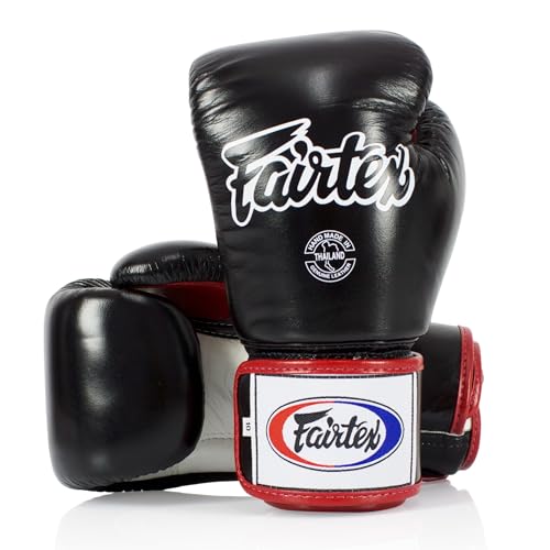 Fairtex BGV1 Muay Thai Boxtraining Sparring Handschuhe für Männer, Frauen, Kinder | MMA Handschuhe für Kampfsportarten | Hochwertige, leichte & stoßdämpfende Boxhandschuhe(16 oz-Schwarz/weiß/rot) von Fairtex