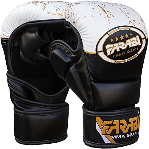 Farabi Sports 7-oz MMA-Handschuhe Hybrid Semi-Pro Open Hand Handschuhe Punching Training Even Compition (Large/X-Large, Black/White) von Farabi Sports