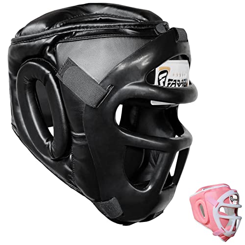Farabi Sports Boxing HeadGuard, Helmet Head prototector Gear Real Leather (Small) (Black, XL) von Farabi Sports