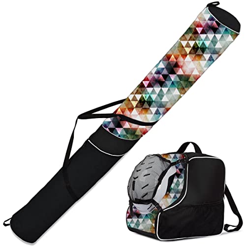 Ferocity Premium Set Skitasche und Skischuhtasche für 1 Paar Ski-Stöcke-Schuhe-Helm mit Abnehmbarer Netztasche Triangle [053] von Ferocity