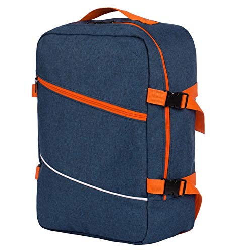 Handgepäck für Ryanair Multifunktions Rucksack gepolstert Flugzeugtasche Handtasche Reisetasche gepolstert Koffer für Flugzeug Größe 40x25x20cm Marineblau - Orange [102] von Ferocity