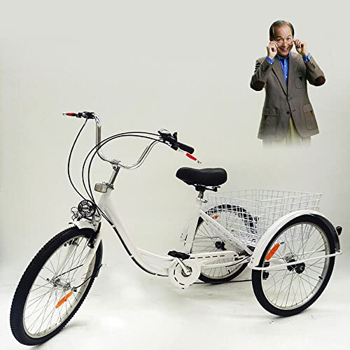 24 Zoll 3 Rad Erwachsene 6 Geschwindigkeit Fahrrad Dreirad mit Licht und Einkaufskorb, geeignet für weibliche männliche ältere für Freizeit und Einkaufen. von Fetcoi