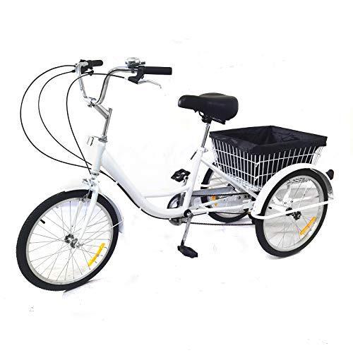 Fetcoi Dreirad Erwachsene 20" Zoll 8 Gang Einkaufen Tricycle 165 * 66cm mit Einkaufskorb Licht Weiß 3 Räder Fahrrad Erwachsene von Fetcoi