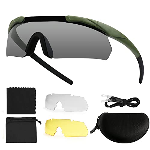 Feyachi Schießbrille mit 3 Austauschbaren Gläsern, Schutzbrille ​Schlagfester Augenschutz, UV-400-Schutz (Armeegrün) von Feyachi