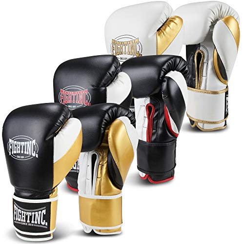 Fightinc. Boxhandschuhe Legacy - 8 10 12 14 16 Oz für Boxen Kickboxen Muay Thai MMA Kampfsport schwarz weiß rot Gold UVM (schwarz/Gold (002), 10 Oz) von Fightinc.
