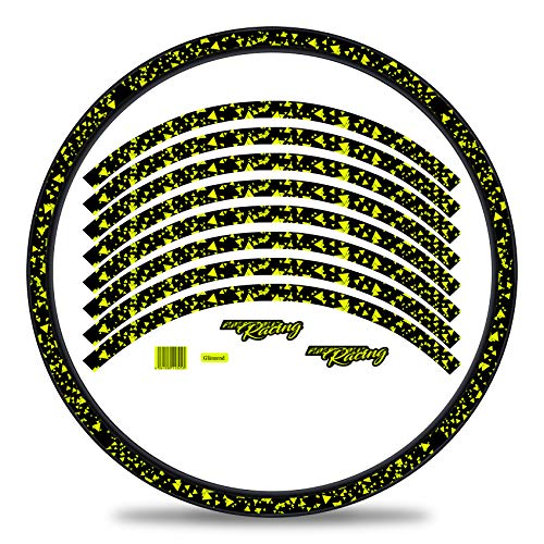16-teiliges Set Felgenrandaufkleber Sticker für Fahrrad Felgen im Delta Design Komplett Set für 27" 29" für Rennrad Mountainbike MTB Laufrad RX028 (Neon Gelb, Glanz) von Finest Folia