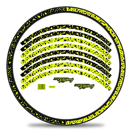Finest Folia 16-teiliges Set Felgenrandaufkleber Sticker für Fahrrad Felgen im 2 Face Design Komplett Set für 27" 29" für Rennrad Mountainbike MTB Laufrad RX030 (Neon Gelb, Glanz) von Finest Folia