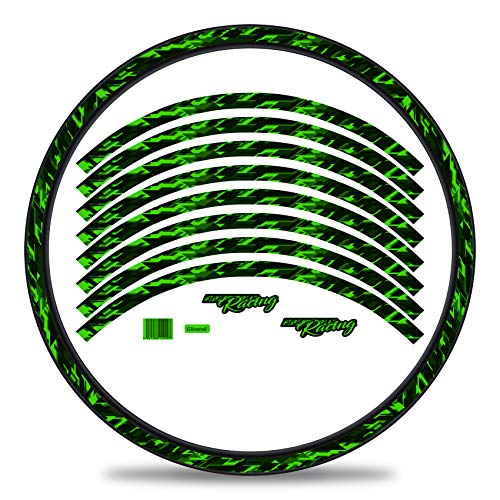 Finest Folia 16-teiliges Set Felgenrandaufkleber Sticker für Fahrrad Felgen im Future Design Komplett Set für 27" 29" für Rennrad Mountainbike MTB Laufrad RX026 (Neon Grün, Glanz) von Finest Folia