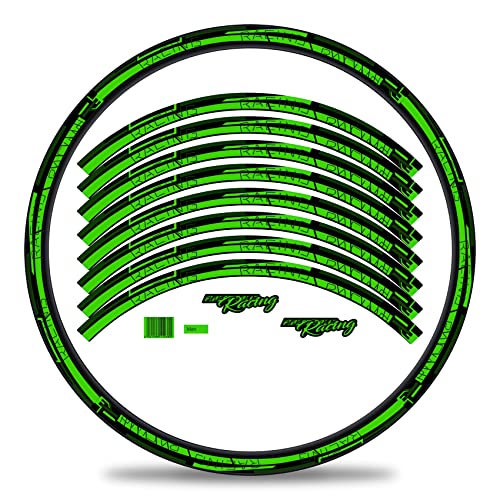 Finest Folia 16-teiliges Set Felgenrandaufkleber Sticker für Fahrrad Felgen Streifen Stripes Design Komplett Set für 27" 29" für Ebike Rennrad Mountainbike MTB RX038 (Neon Grün Glanz) von Finest Folia