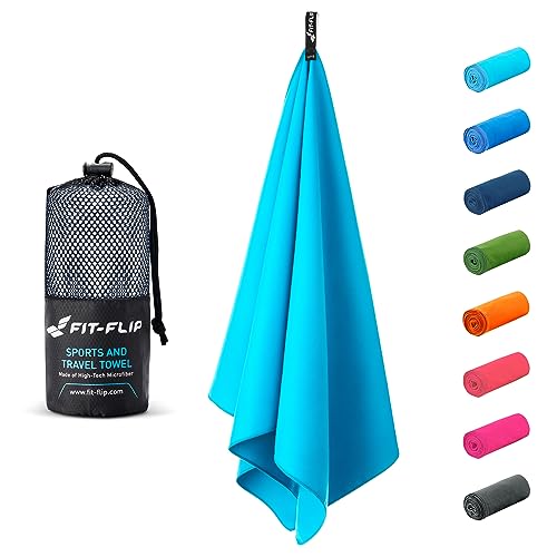 Fit-Flip Microfaser Handtücher - kompakt und leicht - Mikrofaser Handtuch schnelltrocknend - als Reisehandtuch, Sporthandtuch, Strandtuch - Badetuch groß (1x 50x30cm, ohne Tasche, Hellblau) von Fit-Flip