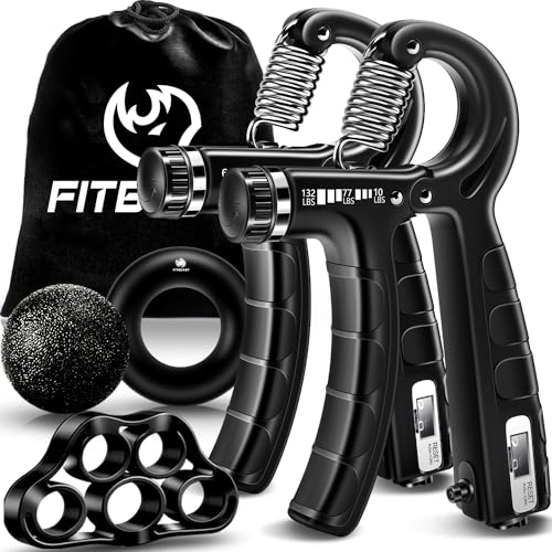 FitBeast Handtrainer Trainingsset (5-teilig), 2 Unterarmgriff Einstellbare Widerstand Handgreifer, Fingerdehner, Griffball & Stressabbau-Griffball für Athleten von FitBeast