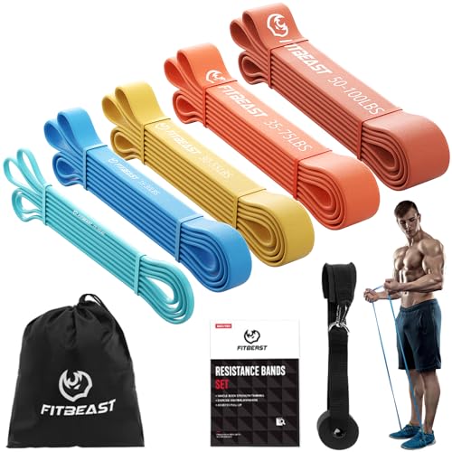 FitBeast Pull Up Bands Set, 5 Different Levels Resistance Band Rubber (Multicolor 5-100 LBS) (Multicolor 5-100 LBS) von FitBeast