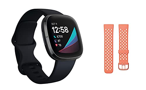 Fitbit Bundle enthält eine Fitbit Sense fortschrittliche Gesundheits-Smartwatch mit Tools für Herzgesundheit sowie ein zusätzliches Armband von Fitbit