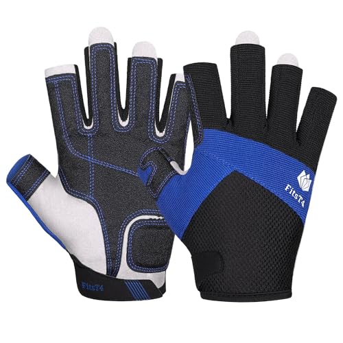 FitsT4 Sports Kajak Handschuhe 3/4-Finger gepolsterte Handfläche Mesh Rücken für Komfort Perfekt zum Segeln, Paddeln, Kanufahren, Kajakfahren, SUP Stehpaddeln,Blau,XXL von FitsT4 Sports