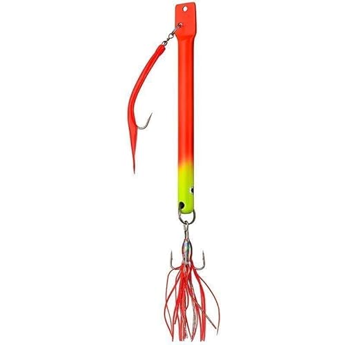 FLADEN SKREI Pilker mit Makkbeihänger, erhältlich in Zwei Farben und Gewicht von 200g, 300g und 400g (Rot-Gelb, 400 g) von Fladen