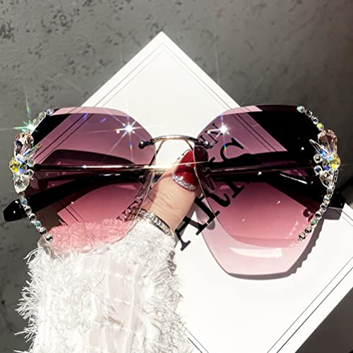 Fockety UV-Schutz-Sonnenbrille, Moderne, Stilvolle Randlose Sonnenbrille, Hochauflösende Gläser Zum Fahren (Ling Xiao „Farbverlauf Lila“) von Fockety