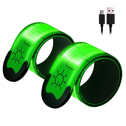 Fubdnefvo 2Er-Pack Wiederaufladbare Reflektierende USB-ArmbäNder, Gut Sichtbares Leuchtband für LäUfer, Biker, Wanderer, Haustierbesitzer, GrüN von Fubdnefvo