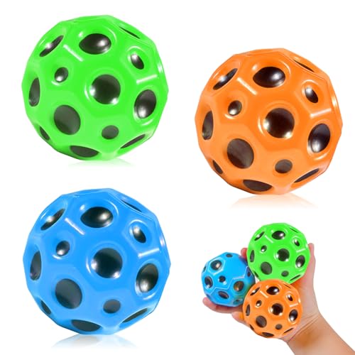 Funmo 3 Stück Astro Jump Ball, 7cm Durchmesser Mond Ball, hohe Sprünge Gummiball, Raum Thema Bouncy Balls, Mini Bouncing Ball Spielzeug, Planet Bouncing Balls für Kinder (grün) von Funmo
