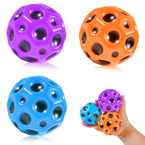 Funmo 3 Stück Astro Jump Ball, 7cm Durchmesser Mond Ball, hohe Sprünge Gummiball, Raum Thema Bouncy Balls, Mini Bouncing Ball Spielzeug, Planet Bouncing Balls für Kinder (lila) von Funmo