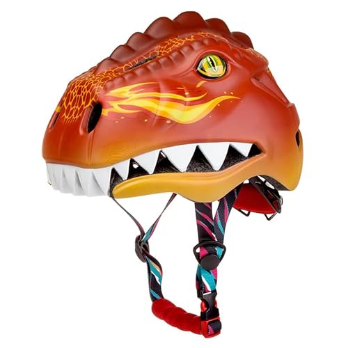 Kinder Fahrradhelm mit LED Licht | Niedliche 3D Dinosaurier Sicherheit Helm für Mädchen, Jungen 3-8 Jahre | Verstellbarer Atmungsaktive Kinderhelm für Fahrrad, Skateboard, Scooter, Skaten (Rot) von Funthy