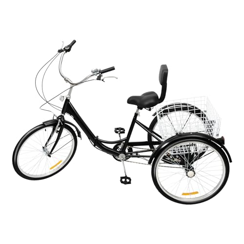 24" 3 Räder 7-Gang-Dreirad Für Erwachsene Fahrrad Erwachsenendreirad mit Korb für Erwachsene Tricycle Outdoor Sports aus Aluminiumlegierung (Klappbar mit Rückenlehne) von Futchoy