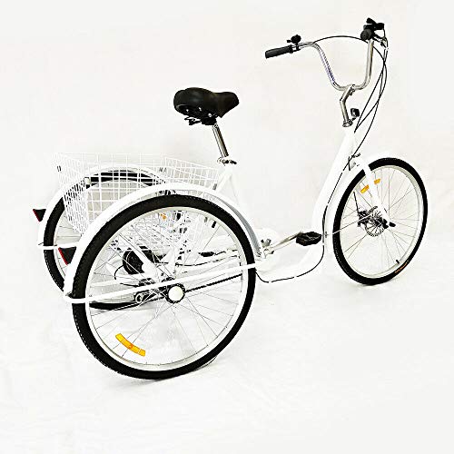 Futchoy 26" Dreirad Für Erwachsene Fahrrad Erwachsenendreirad 6 Gänge mit Einkaufskorb,Fahrzeughöhe einstellbar (Weiß) von Futchoy