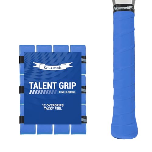 G-Lueck 12er Set Tennis Griffband Talent Grip | 0,60mm Stärke | Overgrip für Squash Badminton Schläger & Kicker inkl. selbstklebendes Abschlußband | sehr griffig, Anti-Rutsch (Blau) von G-Lueck