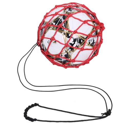 GABEALF Rote Fußball-Ball-Netztasche, Auffällige Verschlüsselung + Elastisches Seil, Fußball-Trainingstasche, Tragbare Balltasche von GABEALF