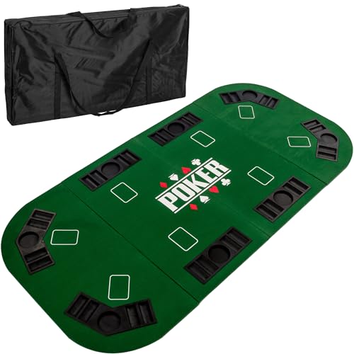 GAMES PLANET Faltbare Pokerauflage „Straight“ für bis zu 8 Spieler, Maße 160x80 cm, MDF Platte, 8 Getränkehalter, 8 Chiptrays, grün von GAMES PLANET