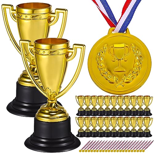 GANAZONO 24 Sätze Mini-Trophäen Und -Medaillen Goldenes Trophäen-Medaillenset Aus Kunststoff Goldene Teilnehmermedaillen Für Kinder Und Erwachsene von GANAZONO