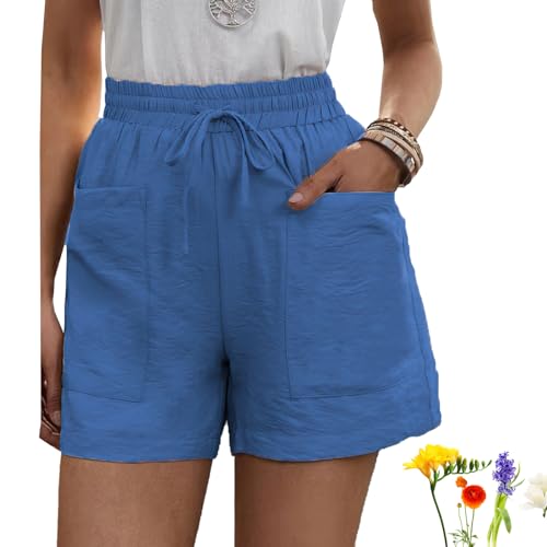 GANDUS Solide Sommer-Shorts mit Zwei Taschen, lässig, bequem, Kordelzug, elastische Taille, Baumwoll-Leinen-Shorts mit Taschen (E,4XL) von GANDUS