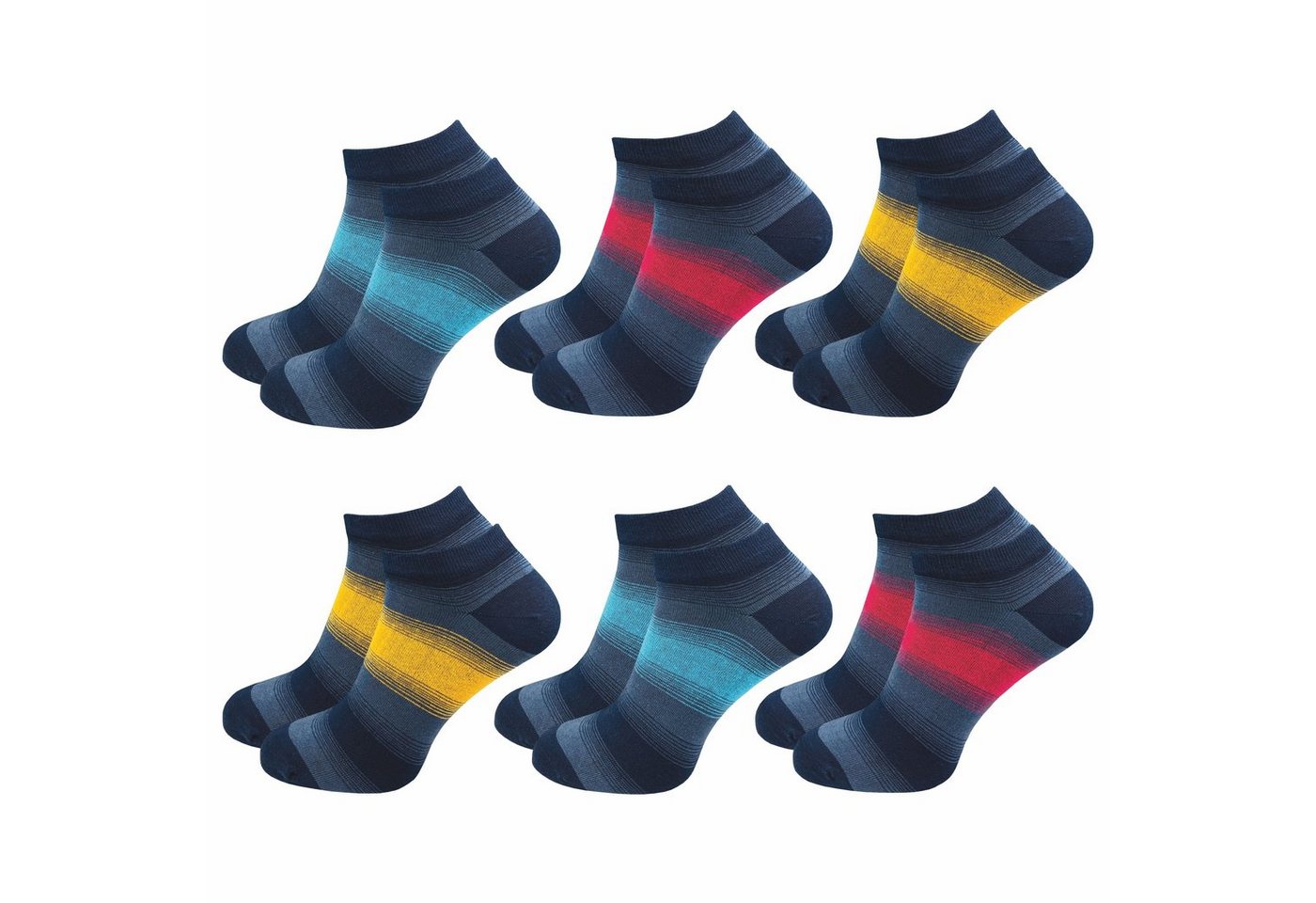 GAWILO Sneakersocken für Damen & Herren - bunte kurze Socken mit hohem Baumwollanteil (6 Paar) Extra feines Maschenbild - absolut blickdicht - Ringel Muster von GAWILO