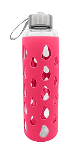 GEDA LABELS Unisex – Erwachsene Silikon pink Trinkflasche, Glasflasche, 500 ml von GEDA LABELS