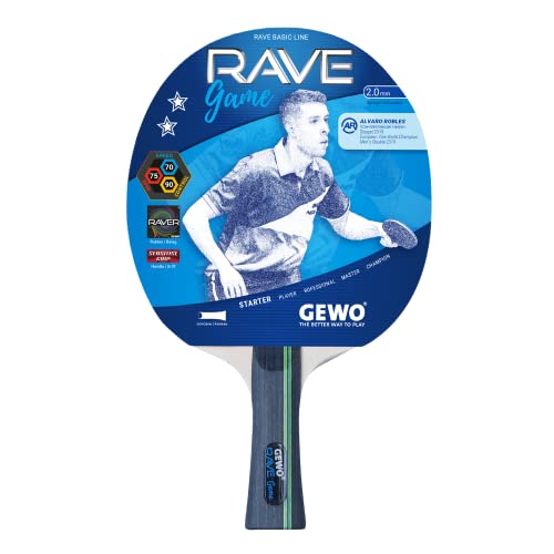 GEWO Rave Game Tischtennisschläger - Kontrollierter Anfänger Tischtennisschläger - Komplettschläger mit Raver Belag, hohe Kontrolle und Geschwindigkeit, konkav, 2mm Dicker Schwamm von GEWO